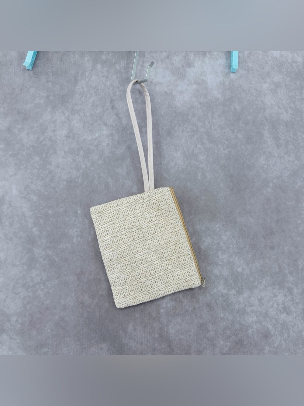 Woven Cream Wristlet Crossbody Bag